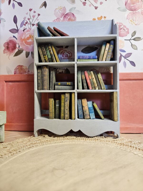 French 12th scale miniature bookcase Josie full of books from the antique book kit