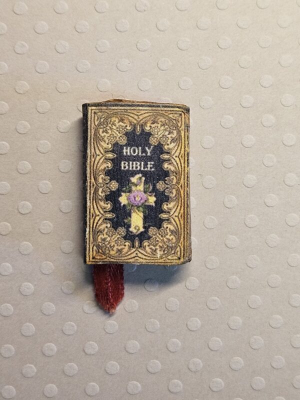 Front of miniature antique holy bible book 12th scale